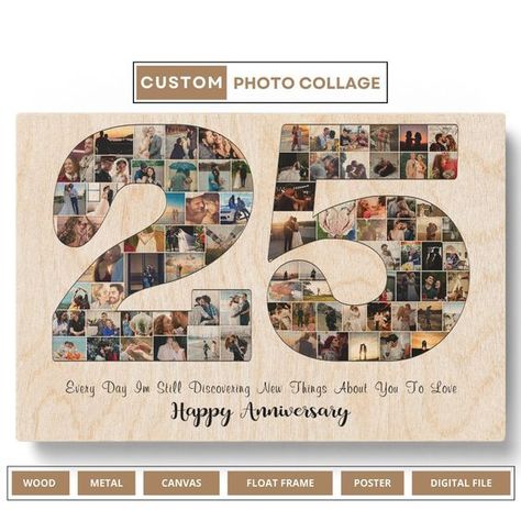 Personalized 25th Wedding Anniversary Gift For Couple 25th Anniversary Gifts For Husband Wife 25t... 25th Anniversary Gifts For Husband, 25th Wedding Anniversary Gift, Photo Collage Ideas, Number Collage, Wedding Anniversary Pictures, 25 Year Anniversary Gift, 15th Anniversary Gift, 25 Wedding Anniversary Gifts, Church Anniversary