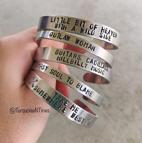 Western Stamped Bracelet, Metal Cuff Bracelet Ideas, Stamp Bracelet Ideas, Impressart Jewelry Ideas, Stamped Jewelry Ideas Western, Western Metal Stamped Jewelry, Western Stamped Rings, Western Stamped Jewelry, Stamped Jewelry Ideas