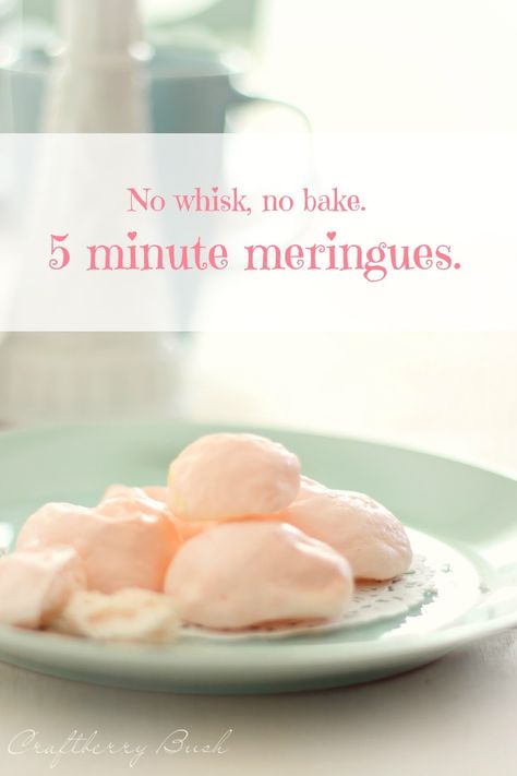 Craftberry Bush: No whisk, no bake, 5 minute bite size meringues No Bake Meringue Cookies, Microwave Meringue Recipes, No Bake Meringue, Microwave Meringue, Easy Meringues, Baked Meringue, Meringue Desserts, Meringue Recipe, Low Calorie Desserts