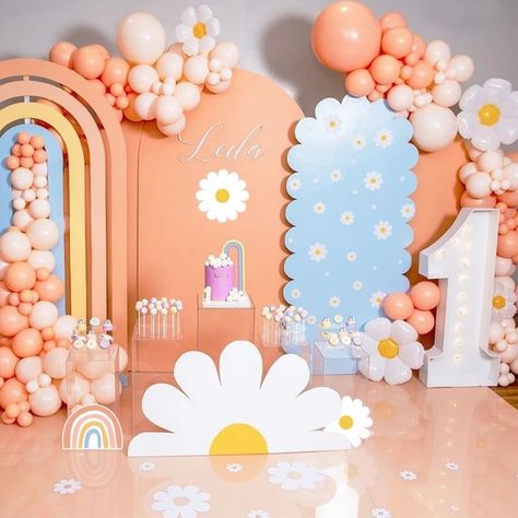 Daisy Cutouts Daisy Themed Party Decorations Boho Groovy Birthday Party Decor Backdrop Flower Cardboard Cutout - AliExpress First Birthday Girl Themes Decoration, Daisy Themed Birthday Party Backdrop, Unique Backdrop Ideas, Pastel Backdrop, Arch Backdrops, Birthday Concept, Hippie Birthday Party, Princess Birthday Party Decorations, 1st Birthday Girl Decorations