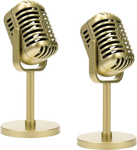 Amazon.com: Windspeed 2 Pack Retro Microphone Props Model, Antique Microphone Prop for Vintage Microphone Prop with Stand for Party Decorations Pretend Play(Not True) : Musical Instruments 70s Microphone, Retro Props, Microphone Prop, Moody Eclectic, Old Microphone, Object Oc, Retro Microphone, Band Christmas, Elvis Presley Images