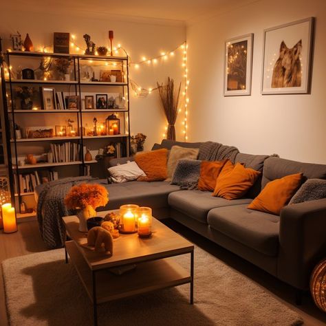 Fall and Halloween living room Halloween aesthetic Fall aesthetic Halloween decorations Living Room Halloween Decor, Vibe Bedroom, Autumn Living Room, Halloween Living Room, Casa Halloween, Aesthetic Living Room, Cosy Living Room, Bedroom Decor Design, Aesthetic Fall