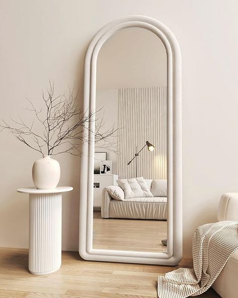 Amazon.com: Otlsh Floor Mirror, Arched Full Length Mirror with Stand, Standing Mirror, 63"x24" Full Body Mirror, Large Mirror, Wall Mirror, Freestanding, Wall Mounted, Flannel Frame, Beige White : Home & Kitchen Large Standing Mirror, Full Length Mirror With Stand, Arched Full Length Mirror, Arched Floor Mirror, Mirror With Stand, Freestanding Mirrors, Full Body Mirror, Body Mirror, Inspire Me Home Decor