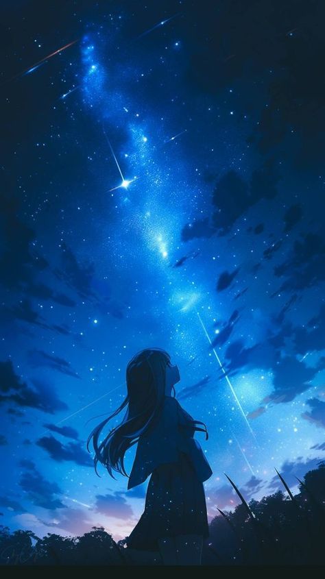 #wallpaperbackgrounds #aesthetic #springwallpaper #art #midjorney #nivas #beautiful Anime Night Sky, Stars Anime, Night Anime, Sky Anime, All About Love, Dreamy Artwork, Anime Galaxy, Surreal Photos, Glow Skin