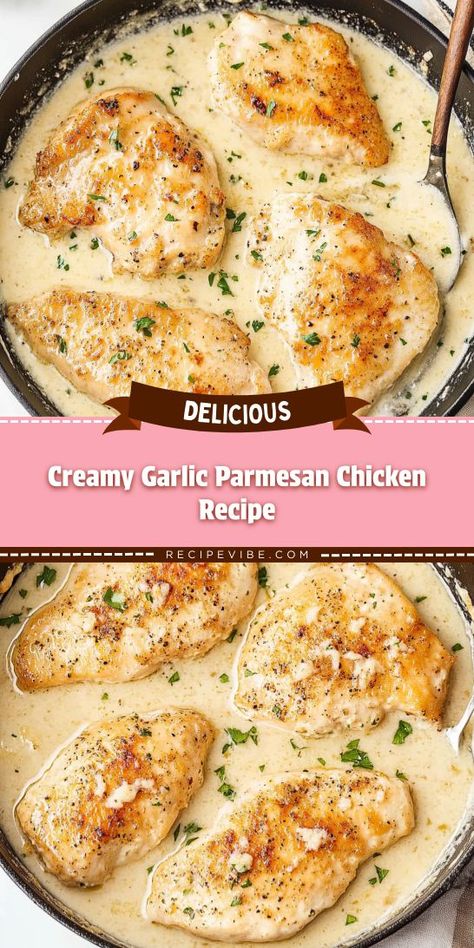 Chicken Parmesan Recipe White Sauce, Creamy Stovetop Chicken, Creamy Garlic Herb Chicken, 20 Minute Chicken Recipes, Instapot Chicken Parmesan Recipe, Garlic Heavy Recipes, Creamy Chicken Skillet Recipes, Chicken With Garlic Cream Sauce, Chicken In Creamy Garlic Sauce