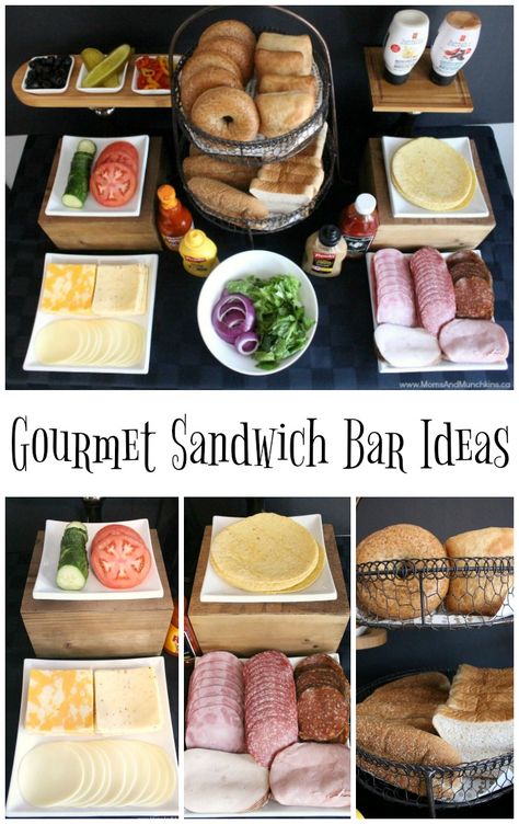 Gourmet Sandwich Bar Ideas - ideas for what to serve in your buffet like meats, cheeses, types of bread, condiments, sides and more. Sandwich Bar Ideas, Sandwich Gourmet, Party Food Bars, Party Food Bar, Roast Beef Sandwich, Sandwich Bar, Gourmet Sandwiches, Food Stations, בר מצווה