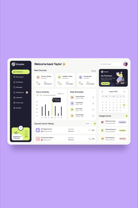 Explore our meticulously crafted Educational Dashboard design for a holistic learning experience. Monitor your engagement, achievements, statistics, daily schedule, assignments, and more in one intuitive interface.

Get in touch with us today to learn more about our UX design services and let's work together to create something amazing

👉Contact: hello@designmonks.co
+8801798-155521

#EducationalDashboard #LearningExperience #ProgressTracking  #Statistics #DailySchedule #AssignmentsManagement Website Design Dashboard, Ux Dashboard Design, Dashboard Interface Design, Software Design Interface, Web Dashboard Design, Dashboard Website Design, Dashboard Ux Design, User Dashboard Ui Design, Educational Websites Design