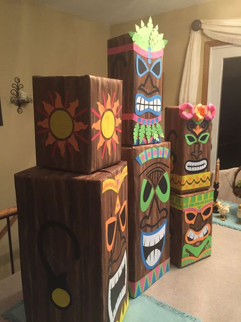 Tiki Boxes, Tropisk Fest, Festa Moana Baby, Hawaii Theme, Hawaiian Party Theme, Tropical Birthday Party, Luau Party Decorations, Aloha Party, Fest Temaer