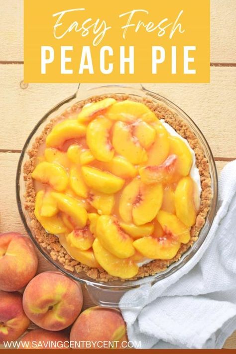 Fresh peaches with a fresh peach pie filling, a graham cracker crust, and a sweet cream cheese filling make up this delicious and easy peach pie recipe. #peachpie #freshpeachpie #peachpierecipe #easypeachpie Peach Pie Recipes Easy, Best Peach Pie Recipe, Homemade Peach Pie, Pie Peach, Easy Peach Pie, Easy Cream Pie, Peach Pie Recipe, Fresh Peach Recipes, Fresh Peach Pie