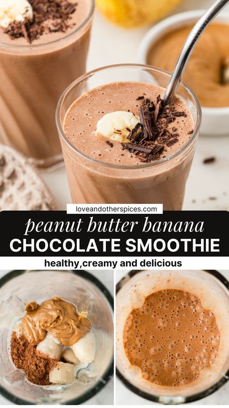 Peanut Butter Banana Chocolate Smoothie, Chocolate Peanut Butter Banana Smoothie, Chocolate Banana Smoothie, Chocolate Peanut Butter Smoothie, Peanut Butter Banana Smoothie, Smoothie Recipes Healthy Breakfast, Peanut Butter Smoothie, Protein Smoothie Recipes, Chocolate Smoothie