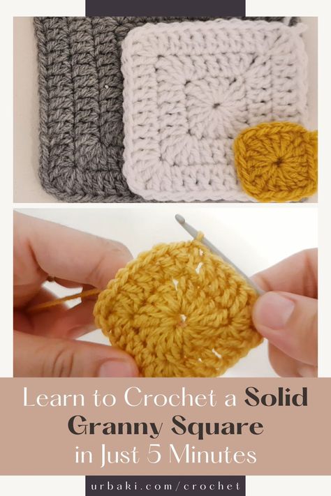 Get ready to elevate your crochet game! Discover how to make a flawless solid granny square without any holes in just five minutes. Our tutorial will show you step-by-step how to create this versatile and stunning pattern. Whether you choose to crochet with a single color or a variety of hues, this square is perfect for making cozy blankets or decorative accents. Follow our simple instructions and you'll be amazed at how easy it is to create a beautiful granny square... One Color Crochet Granny Squares, Simple Crochet Squares Pattern Free, Perfect Granny Square, Single Crochet Square Pattern, Crochet Granny Square Easy Simple, Crochet Granny Square Pattern Free One Color, Free Crochet Square Patterns Easy, Crochet Simple Square, Crochet Patterns For Beginners Granny Square