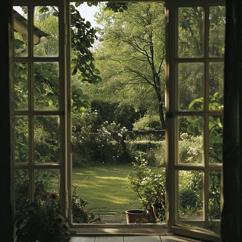 Window to the garden - Midjourney AI Garden Outside Window, Window Garden View, Garden With A View, Open Windows Aesthetic, Window Forest View, Make Windows Look Larger, Garden View From Window, Open Window Aesthetic, Window View Nature