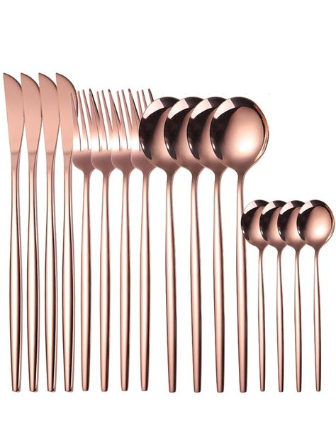 Uni House, Rose Gold Cutlery, Gold Cutlery, Stainless Steel Cutlery, Gold Collar, Dining Sets, Cutlery Set, Kitchen Dining, Rose Gold