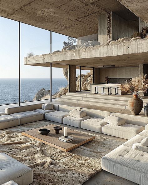 Seaside Haven by Monika Pancheva @panchevamonika @monikapancheva, An Ode to Structure 🔗 https://www.amazingarchitecture.com/visualization/seaside-haven-by-monika-pancheva-an-ode-to-structure Monika Pancheva: Seaside Haven is a modern architectural marvel situated on Portugal’s breathtaking shoreline. With 210 square meters of carefully designed space, this home masterpiece offers an unmatched living experience by the sea. With its rigid, geometric shapes, the building makes a dramatic silho... Modern Seaside Interior, Seaside Architecture, Portugal House, Dramatic Silhouette, Modern Residence, House By The Sea, Landscape And Urbanism, Small Workshop, Concrete House