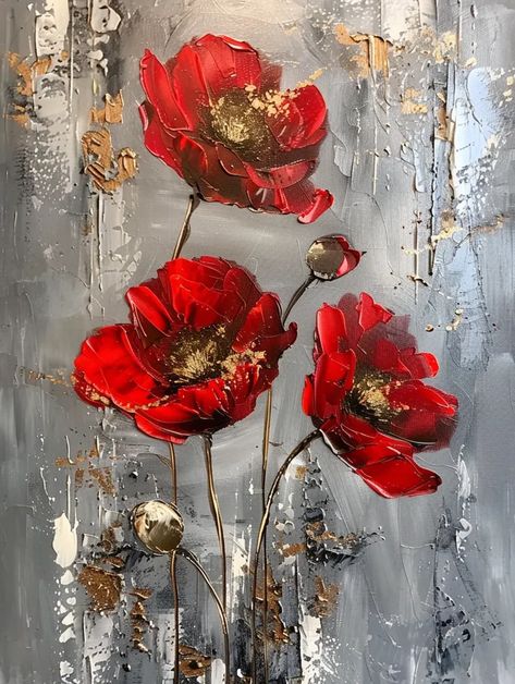 The painting is of three red poppies. The poppies are in different stages of bloom ->> more details in ai-img-gen.com Abstract Poppy Painting, White Poppy Flower, Poppy Flower Art, Red Poppy Painting, Poppy Flower Painting, Abstract Poppies, Red Artwork, Wine Painting, Watercolor Flowers Tutorial