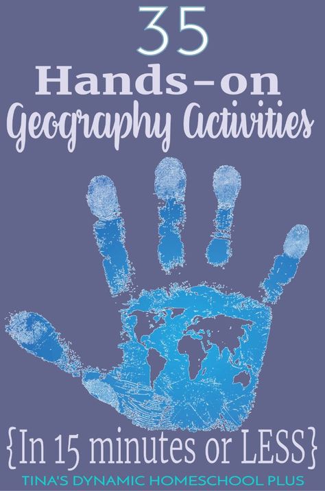 Whether you want to spend minimal time planning geography, you're preparing for a homeschool co-op or just need some quick hands-on geography activities, you'll love this round up of 35 hands-on geography activities to do in 15 minutes or less. Click here Fun Geography Lessons, Hands On Geography Activities, Physical Features Geography Activities, Pre K Geography Activities, Human Geography Activities, Western Hemisphere Geography, Homeschool World Geography, Geography For Preschool, Hands On Social Studies Activities