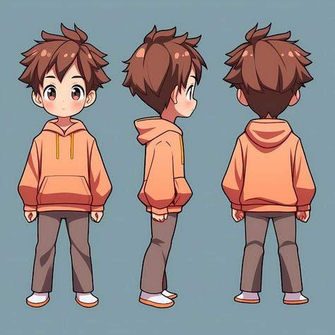 Character Turnaround Sheet Template, Character Turnaround Concept Art, Concept Art Sheet, Anime Boy Character, 2d Character Animation, Male Cartoon Characters, Cartoon Art Drawing, Character Turnaround, Chibi Boy