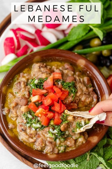 Ful Medames is a popular Middle Eastern breakfast recipe that's made with cooked fava beans and cumin, then topped with a garlicky, lemon olive oil sauce! | Arabic Recipes | Lebanese Recipes | Ramadan Food | Savory breakfast | Brunch recipes #fulmedames #lebanesefood #feelgoodfoodie Food Storage Hacks, Foul Recipe, Middle Eastern Breakfast, Middle Eastern Recipes Arabic Food, Ful Medames, Recipes Ramadan, Fava Beans Recipes, Arabisk Mad, Olive Oil Sauce