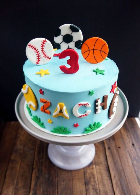 Sports cake #windycitydinnerfairy Born 2 Ball Birthday Cake, Ball Theme Cake, Sports Birthday Cake, All Sports Birthday Cake, Ball Theme Cake 1st Birthday, Sports Cake, All Sports Theme Cake, Multi Sports Birthday Cake, Multi Sports Cake