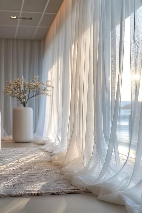 Bedroom Curtain Divider Ideas, Puddle Curtains Living Rooms, Layer Curtains Living Room, Living Room Drapes Ideas, Light Curtains Living Room, Luxury Guest Bedroom, Curtains Ideas For Living Room, Sunlight Room, Sheer Curtains Bedroom