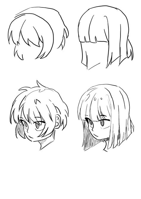 Hair Template Anime, Short Hair Ponytail Drawing Reference, Short Hair Styles Drawing Reference, Short Hair Reference Drawing Female, How To Draw A Ponytail, Hairstyles Female Drawing, Ponytail Reference Drawing, Hair Template Drawing, Short Hair Character Design