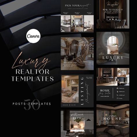 Moodboard Real Estate, Engaging Real Estate Posts, Instagram Post Real Estate, Luxury Hotel Instagram Feed, Luxury Post Design, Luxurious Instagram Feed, New Listing Real Estate Post, Realtor Instagram Aesthetic, Social Media Real Estate Posts