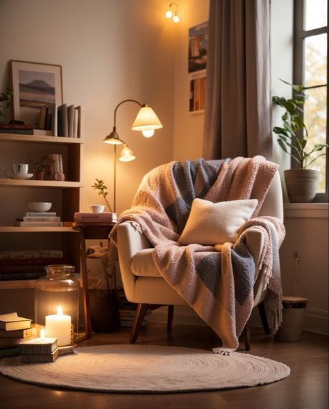 Create a cozy nook in your home with these easy steps! Click now to read my interior design blog! #readingnook #bookstagram #cozylivingroom #cozyhome #cozycorner Moody Reading Corner, Room Ideas Attic, Kids Reading Nook Ideas, Nook In Bedroom, Reading Nook In Bedroom, Read Corner, Attic Room Ideas, Lecture Room, Reading Nook Ideas