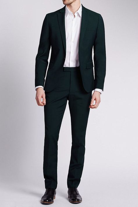 Green slim fit suit, [i]£129.[/i] [link url="http://www.marksandspencer.com/green-modern-slim-fit-suit/p/ds3855d83b27f166e15b3b20f90bb4115b?image=SD_03_T15_1959_J0_X_EC_90&color=GREEN&prevPage=srp"]marksandspencer.com[/link] Green Suits, Men Suits Black, Green Suit Men, Formal Suits Men, Stylish Mens Suits, Black And White Suit, Black Suit Men, Mens Business Casual Outfits, Modern Suits