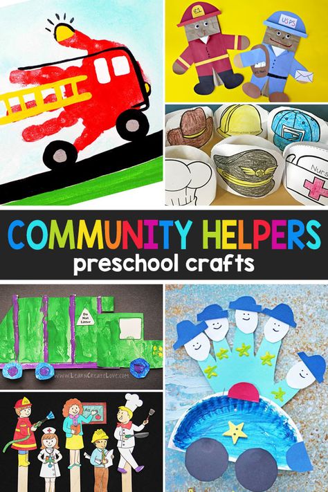 Community Helpers Crafts Community Helpers Daycare Theme, Community Helpers Pre K Crafts, Safety Helpers Preschool, Community Helpers Art Projects Preschool, Community Themed Activities, Community Week Activities, Community Workers Kindergarten Activities, Community Activities For Preschool, Community Helpers Curriculum