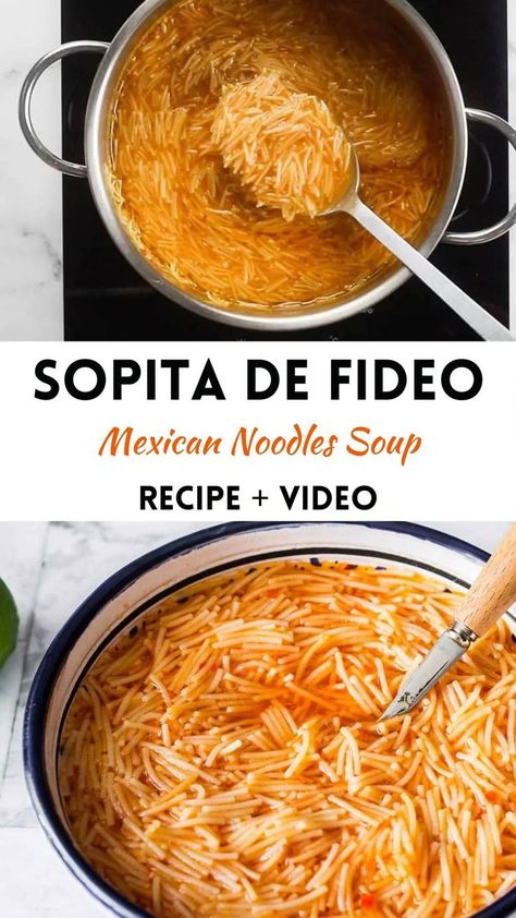 Sopas Recipe Mexican, Sopa Mexican Rice, Sopa Soup Recipe, Mexican Side Dishes Authentic, Easy Yummy Mexican Food, Mexican Noodles Recipes, Fido Mexican Soup, Easy Recipes Dinner Mexican, Essen