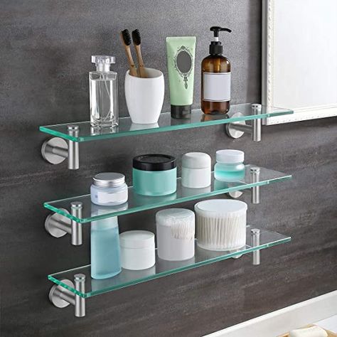 Acrylic Floating Shelves, Outlet Shelf, Glass Shelves In Bathroom, Shelf For Bathroom, Shelf Organizer, Wall Outlet, Cord Management, Cupboard Design, Glass Shelf