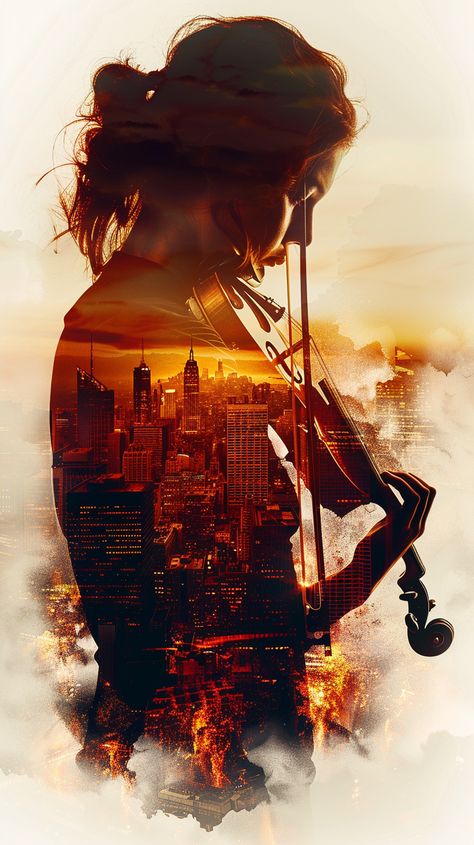 #DoubleExposure #Violinist #MoviePoster #Silhouette #NegativeSpace #Rooftop #Chaos #Stylize #Raw #9:16AspectRatio #TheCandie Rooftop Background, Movie Poster Photoshop, Art In Home, Red Architecture, Double Exposure Photoshop, Double Exposure Art, Inspirational Digital Art, Importance Of Art, Photoshop Poster