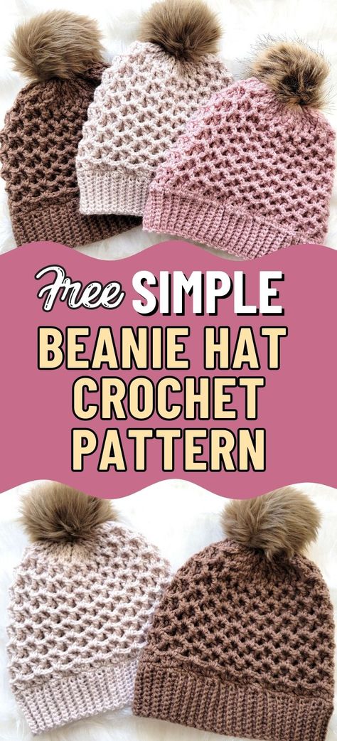 This simple beanie hat crochet pattern is a delightful women's crochet beanie free pattern with amazing texture. This DK weight crochet hat pattern can also be made in sizes Toddler, Child and Adult. This simple hat crochet pattern free tutorial comes with pictures and step by step instructions making it a crochet project even beginners can try! Crochet Hats Free Pattern Ladies Chunky, Free Crochet Beanies For Women, Crochet Hats In The Round Free Pattern, Cable Beanie Crochet Pattern Free, Fast Crochet Hats Free Pattern, Crochet Textured Hat, Basic Hat Crochet Pattern Free, Beanie Crochet Pattern Free Women, Crochet Womens Hat Pattern