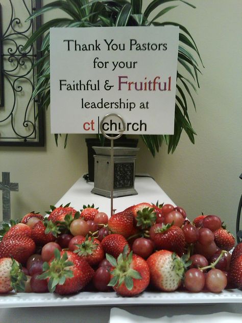 Arrange some fresh fruit and add a message: Thank You Pastors for your Faithful & Fruitful leadership! Appreciation Dinner Ideas, Pastors Wife Appreciation, Pastor Appreciation Month, Thank You Pastor, Pastor Appreciation Day, Pastor Anniversary, Pastor Appreciation Gifts, Happy Home Fairy, Candy Grams