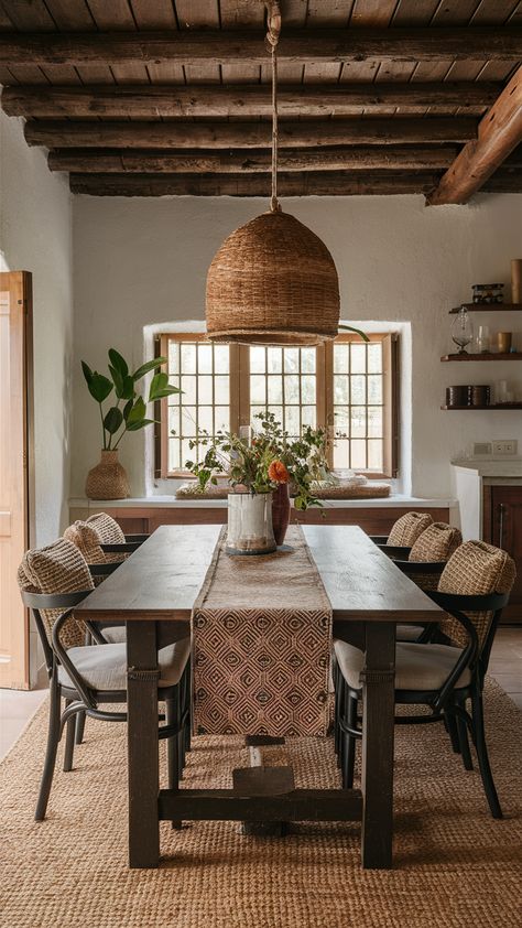 Discover chic and stylish home decor ideas to transform your space. Explore modern trends and luxe inspirations for elegant updates and creative solutions. #HomeDecor #DesignTrends #ElegantInteriors Boho Farmhouse Dining Room, Boho Kitchen Table, Coastal Boho Kitchen, Antique Table Setting, Farmhouse Dining Rooms, Boho Kitchen Ideas, Boho Kitchens, Farmhouse Dining Rooms Decor, Rustic Wooden Table