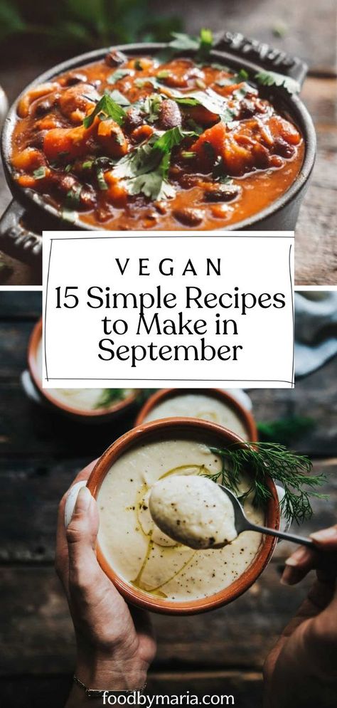 Best Vegan Fall Recipes, September Vegetarian Meals, Vegan September Recipes, Vegan Fall Instant Pot Recipes, Cozy Fall Vegan Recipes, September Vegan Recipes, Easy Fall Vegan Recipes, Autumnal Vegan Recipes, Mabon Recipes Vegan