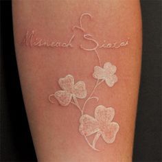 Lace Tattoo White, Love Life Tattoo, White Ink Tattoos, Shamrock Tattoo, Tattoo 2015, Black Light Tattoo, Wing Tattoos On Back, Shamrock Tattoos, Uv Tattoo