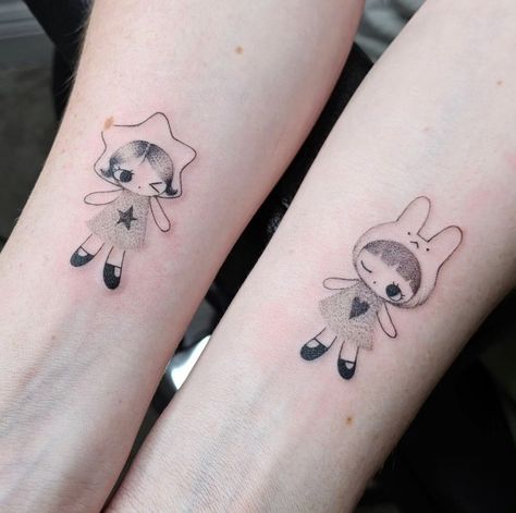 @ nuuriworld on ig Soft Tattoo, Couple Matching Tattoo, Happy Friday The 13th, Doll Tattoo, Bunny Tattoos, Kawaii Tattoo, Cute Little Tattoos, Cute Tiny Tattoos, Custom Tattoo Design