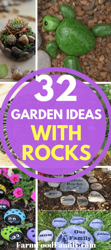 Take a look at these fun garden ideas with rocks #gardenideas #farmfoodfamily Garden Ideas With Rocks, Projects With Rocks, Diy Rock Garden, Homemade Garden Decorations, Rock Plants, Garden Decoration Ideas, Unique Garden Decor, Sloped Garden, Garden Crafts Diy