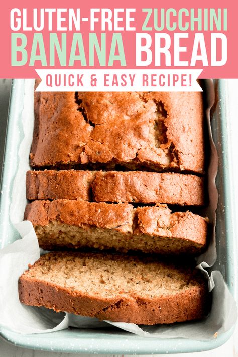 This quick and easy recipe for Gluten-free Zucchini Banana Bread is a great way to use up abundant summer zucchini and ripe bananas. This healthy recipe is perfect for meals or snacks. A touch of almond flour adds great texture to the final loaf! Add walnuts or chocolate chips if you like! Gluten Free Zucchini Banana Bread, Zucchini Banana Bread Recipes, Banana Zucchini Bread, Banana Zucchini, Gluten Free Zucchini Bread, Zucchini Banana, Almond Flour Bread, Zucchini Banana Bread, Flours Banana Bread