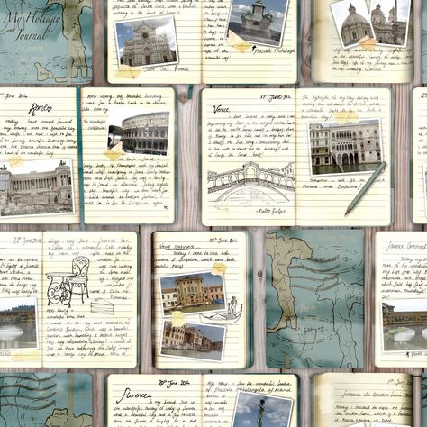 Diary Collage, Collage Pattern, Venice Photos, Travel Journal Scrapbook, Travel Art Journal, Travel Sketchbook, Italy Venice, Travel Wallpaper, Journal Diary