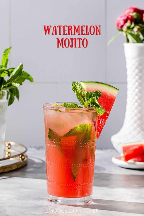 You can't beat a good watermelon cocktail, and this Watermelon Mojito is one of the best! Lime, fresh mint and rum make this the perfect summertime drink. It's always a crowd pleaser and has so much watermelon flavor! Includes instructions on how to make your own fresh watermelon juice. Save this drink recipe for your next summer pool party! Refreshing Rum Cocktails, Good Watermelon, Watermelon Mojito Recipe, Fresh Watermelon Juice, Prickly Pear Margarita, Watermelon Flavor, Watermelon Cocktail, Watermelon Mojito, Watermelon Drink