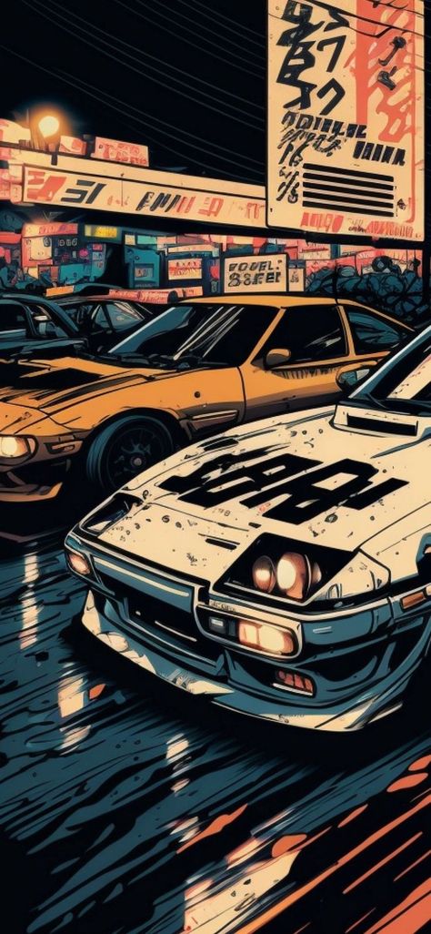 Jdm Wallpaper, Cool Car Drawings, Cool Car Pictures, Japon Illustration, Cool Anime Wallpapers, Art Wallpaper Iphone, Cool Wallpapers Art, Retro Wallpaper, Car Drawings