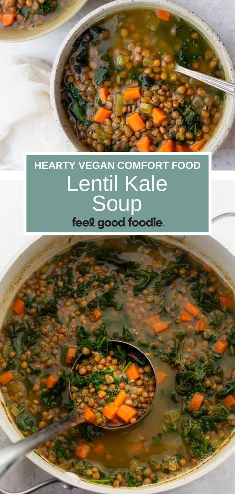 Kale Leek Soup, Easy Kale Soup, Kale And Lentil Recipes, Carrot Kale Soup, Kale Recipes Soup, Lentils And Kale Recipe, Kale Recipes Vegan, Kale Lentil Soup, Kale Vegetable Soup