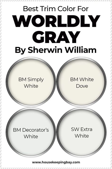 What Is the Best Trim Color For Worldly Gray? Choosing a fitting trim color or colors is the same important when working with grays or neutrals as deciding on what colors will coordinate with it best of all. Usually, white is the optimal color choice in this situation. The only nuance is to pick up the correct shade of white to end up with a harmonious look in the room. Find out What Is the Best Trim Color For Worldly Gray on our website! Nuance Sherwin Williams, Best Trim Color, Worldly Gray Sherwin Williams, Wordly Gray, Worldly Gray, Edgecomb Gray, Sherwin Williams Gray, Mindful Gray, Blue Gray Paint