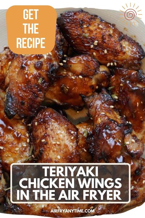 teriyaki chicken wings Teriyaki Wings Recipe, Air Fryer Teriyaki Chicken, Teriyaki Chicken Wings Recipe, Chicken Wings Air Fryer, Wings Air Fryer, Wings In The Air Fryer, Asian Chicken Wings, Teriyaki Wings, Teriyaki Chicken Wings