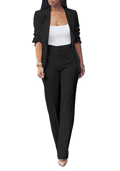 PRICES MAY VARY. Feature: 2 piece blazer set for women with pants, long sleeve,lapel collar,open front. Occasion: Suitable for daily, vacation, graduation party, work, office, out going and so on. Fashion design for every age group, makes you feel charing and attractive. Dressy Pant Suits, How To Look Expensive, Outfits Dressy, Dressy Pants, Blazer Set, Long Sleeve Blazers, Professional Outfits, Slim Fit Pants, Blazer Buttons