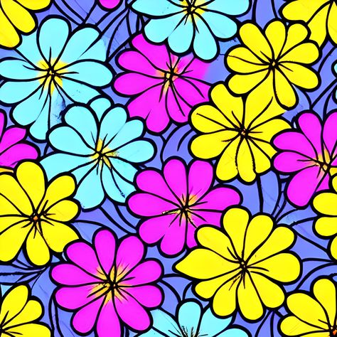 Flowers Pop Art, Pop Art Flowers, Plant Background, Easy Flower Painting, Pop Art Painting, Andy Warhol, Repeating Patterns, Blue Backgrounds, Colorful Flowers