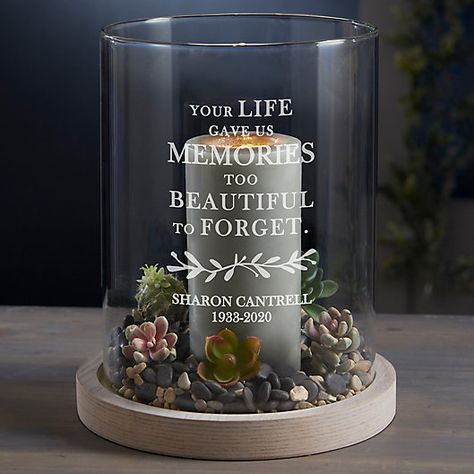 Glass Etching Ideas Homemade Gifts, Memorial Home Decor, Memorial Candle Holder, Memorial Lanterns, Whitewashed Wood, Personalization Mall, Personalized Memorial Gifts, Memory Crafts, Memorial Candle