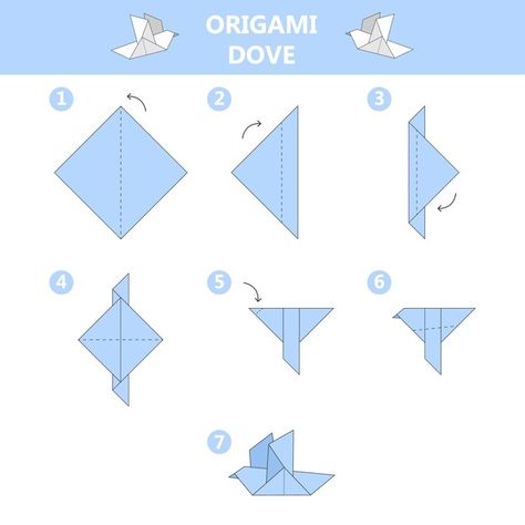 How to make origami dove guide. instruct... | Premium Vector #Freepik #vector #star #geometric #paper #dog Origami Bird Easy, Origami Dove, Sticky Note Origami, Origami Easy Step By Step, Easy Origami For Kids, Paper Dog, Origami Step By Step, Cute Origami, Origami Patterns